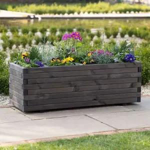 Primrose Rectangle  Pine Wood Raised Trough Outdoor Patio Planter in Grey 1.8m