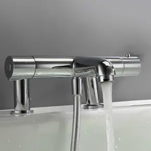 Nes Home Modern Thermostatic Bath Shower Mixer TAP Deck Pillar Chrome Taps Set