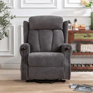 Rise Recliner Chair With Single Motor, Remote Control And Pocket Storage In Charcoal Fabric