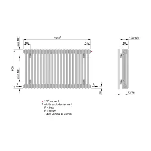 Acova Raw metal 3 Column Radiator, (W)1042mm x (H)600mm