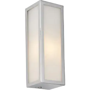 Bathroom Wall Light Fitting - Chrome Plate & Frosted Glass Shade - Single Lamp