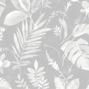 Muriva Grey Tropical Pearl effect Embossed Wallpaper