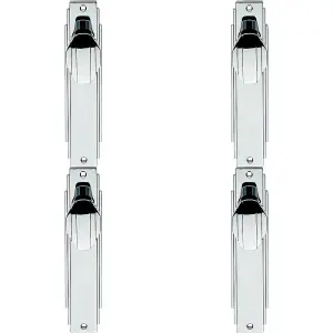 4 PACK - Art Deco Internal Latch Door Handle - Polished Chrome Knob on Backplate Reeded