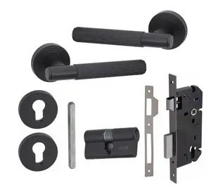 1 Set Linear T-Bar Euro Lock Door Handle Set 70mm Barrell Key Matt Black Finish