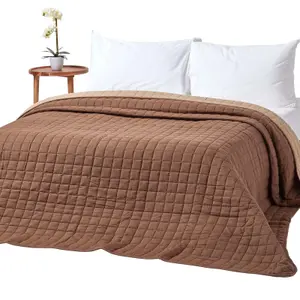 Homescapes Cotton Quilted Reversible Bedspread Chocolate Mink Brown, 230 x 250 cm