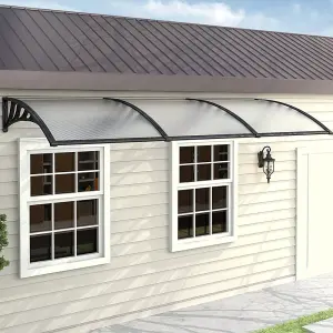 Black Outdoor Front Door Canopy Awning Window Rain Shelter W 270 cm x D 96 cm x H 28 cm