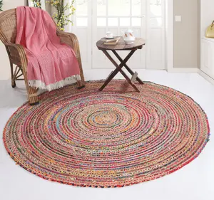 MISHRAN Round Jute Area Rug Hand Woven with Recycled Fabric 60 cm Diameter