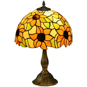 HOMCOM Stained Glass Table Lamp, Handmade Antique Bedside Lamp