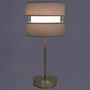 Chrome Table Lamp with Layer Fabric Shade Grey