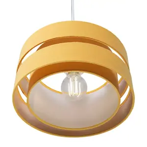 Contemporary Quality Ochre Linen Fabric Triple Tier Ceiling Pendant Light Shade