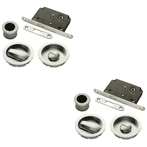 2 PACK - Complete Locking Sliding Pocket Door Pack Set- Satin Nickel - Thumbturn Bathroom