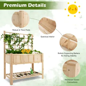 Costway Wooden Raised Garden Bed Elevated Planter with Trellis Wheels & Storage Shelves