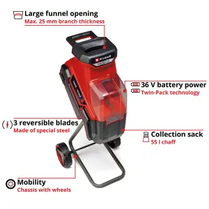 Einhell Cordless Garden Shredder 36V Power X-Change Mobile Shredding Without Cables REDAXXO 36/25 - Body Only