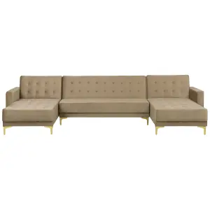 U-Shaped Sofa ABERDEEN Sand Beige Velvet Reversible