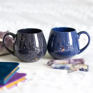 Blue Crescent Moon Rounded Mug for Night Themes