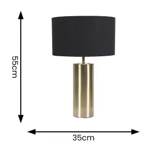 ValueLights Lexy Antique Brass Touch Table Lamp with Black/Gold Shade