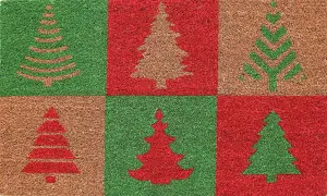 Coco&Coir Door Mat Eco-Friendly Indoor Outdoor Heavy Duty Christmas Theme Xmas Entrance Door Mat 45 x 75 cm CHRISTMAS TREE