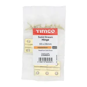 TIMCO Solid Drawn Brass Hinges Polished Brass - 50 x 28