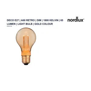 Nordlux Deco E27 A60 Retro Dim 1800 Kelvin 65 Lumen Light Bulb In Gold