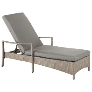 Sun Lounger with Cushion PE Rattan Taupe VASTO