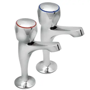 Deva Profile High Neck Kitchen Sink Taps Pair - In Chrome - Hot & Cold Silver Commercial Pillar Tap