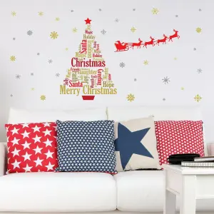 Wall Sticker English Quotes Santa's sleigh Christmas Tree Living Room Decoration