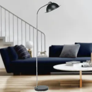 First Choice Lighting Bauhaus Black Dome Floor Lamp with Chrome Detail