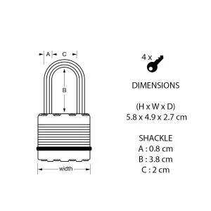 Master Lock Excell Heavy duty Laminated Steel Black Open shackle Padlock (W)49mm