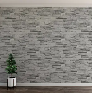 Slate Grey Realistic Stone Brick Wall Effect Textured Wallpaper Wall Faux