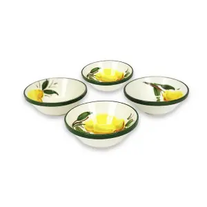 Buena Vida Hand Painted Lemon Ceramic Kitchen Dining Set of 4 Tapas Bowls (Diam) 12cm