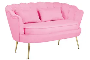 2 Seater Loveseat Small Sofa in Velvet Pink