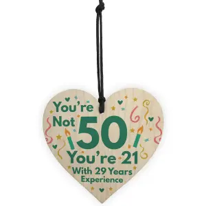 Red Ocean Funny Birthday Gifts For Women Novelty 50th Birthday Gift For Men Wooden Heart Sign Funny Birthday Card