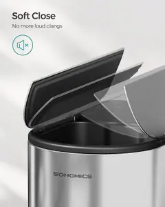 SONGMICS Dual Compartment Recycling Bin, Large Capacity, Slim Kitchen Trash Can for Waste, Pedal Bin, Metallic Silver