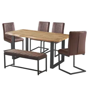 Hallowood Furniture Cullompton Large 160cm Dining Table with 110cm Bench and 4 Brown Chairs