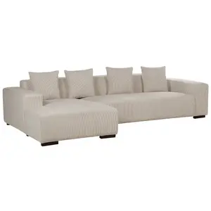 Corner Sofa with Ottoman LUNGO Beige Corduroy Right Hand