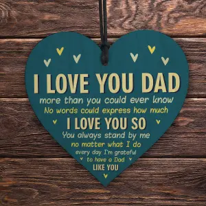 Red Ocean I Love You Dad Gift For Fathers Day Birthday From Daughter Son Wood Heart Novelty Gift For Dad