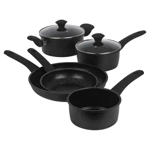 URBNCHEF 24cm Diameter 5 Pcs Casserole Pots Saucepan 3 Frying Pans Forged Carbon Induction Cookware Set