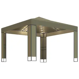 Berkfield Gazebo with Double Roof&LED String Lights 3x3x2.7 m Taupe