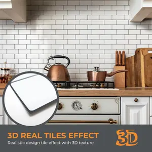 3D Tile Stickers Peel & Stick Backsplash Waterproof London Minimalist Brilliant White 18 Sheets 30.5cm(12")