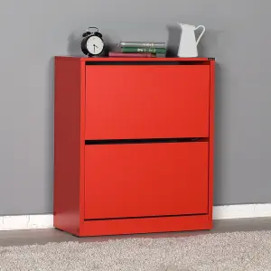 Two Tier Shoe Storage Cabinet Red Finish