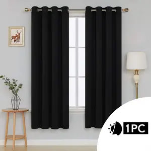 Polyester Blackout Grommet / Eyelet Door Curtain Panel Black / 132 W x 183 D cm