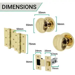 EAI - Round Mortice Door Knobs and Latch Kit - 55mm - Polished Brass