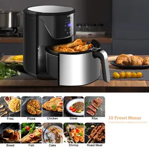 7L Large Air Fryer, Family Size Hot Air Fryer 1800W Digital Touchscreen With 10 Presets, Removable Basket, Timer & Temperature Control For Oil Free & Low Fat Healthy Cooking Black/Silver