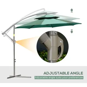 Outsunny 2.7m Cantilever Banana Parasol Outdoor Sun Shade Crank, Green