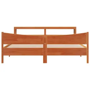 Berkfield Bed Frame with Headboard Wax Brown 180x200 cm Super King Solid Wood Pine