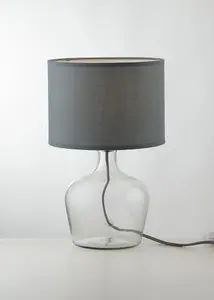 Luminosa HENDRIX Table Lamp with Round Shade Grey, Fabric Lampshade 23x37cm