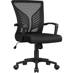 Yaheetech Adjustable Swivel Office Chair with Lumbar Support - Black