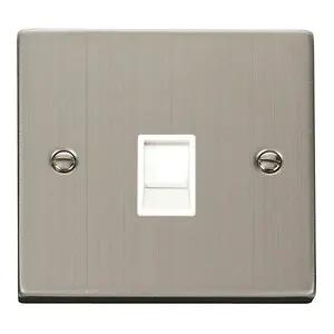 Stainless Steel Rj11 Socket - White Trim - SE Home