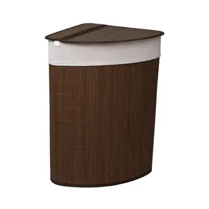 MantraRaj 58L Bamboo Laundry Bin with Handles Triangle Foldable Storage Hamper (Dark Brown)