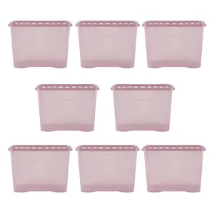 Wham Crystal 8 x 80L Plastic Storage Boxes with Lids. Large Size, Strong. Made in the UK Tint Dusky Orchid